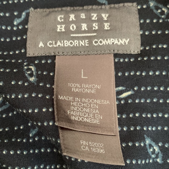 Mens Crazy Horse Navy Blue Print Button Down Shirt sz L - Picture 6 of 6